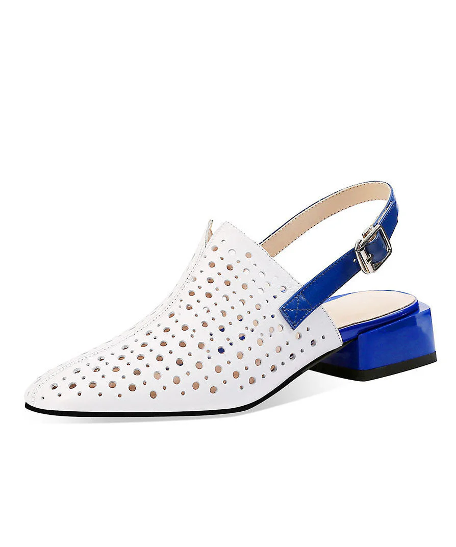 Stylish White Hollow Out Splicing Chunky Sandals - Image 5