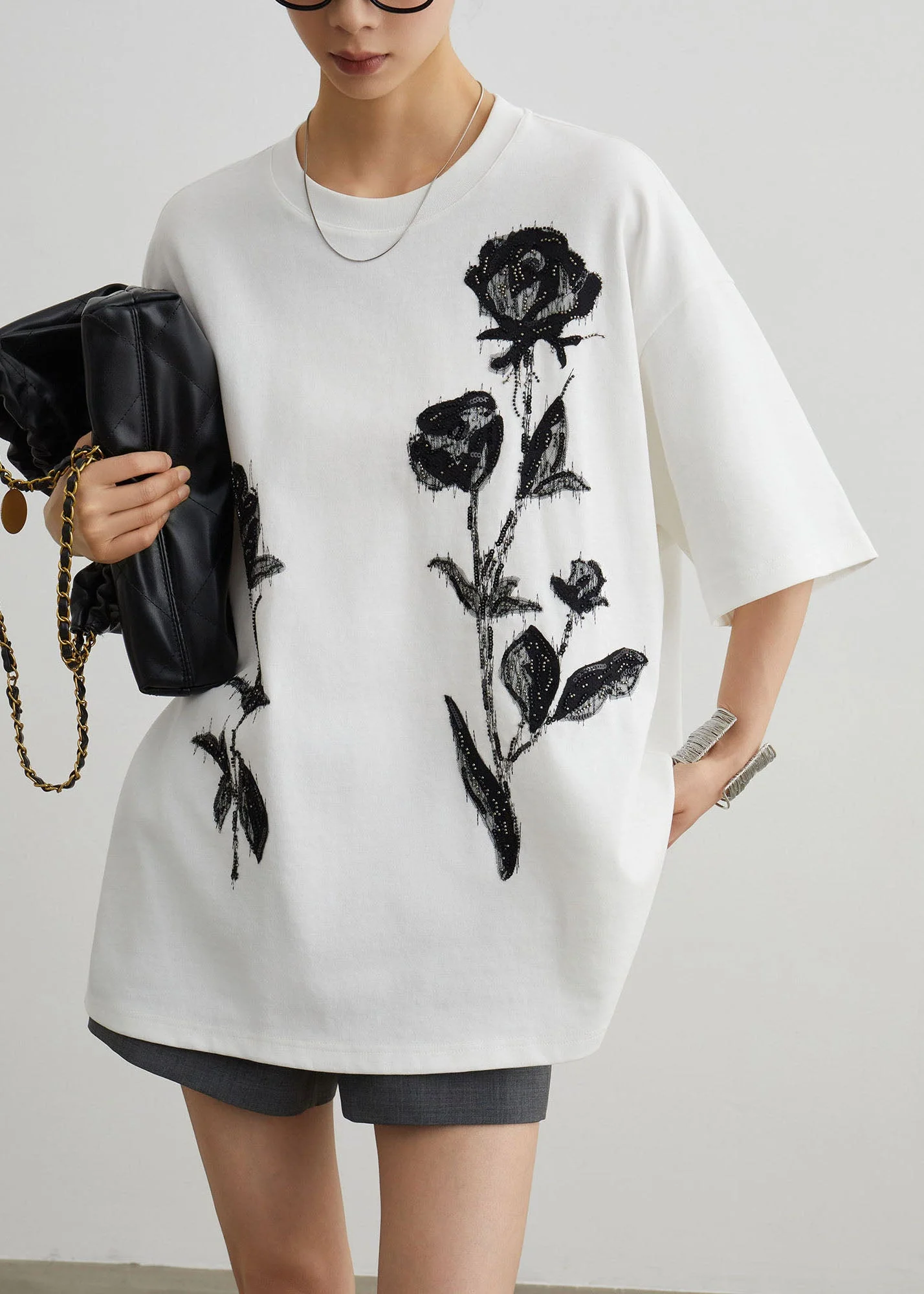 Stylish White O Neck Print Cotton T Shirt Top Summer - Image 2
