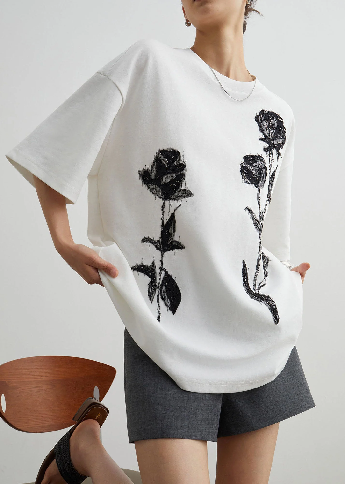 Stylish White O Neck Print Cotton T Shirt Top Summer - Image 3