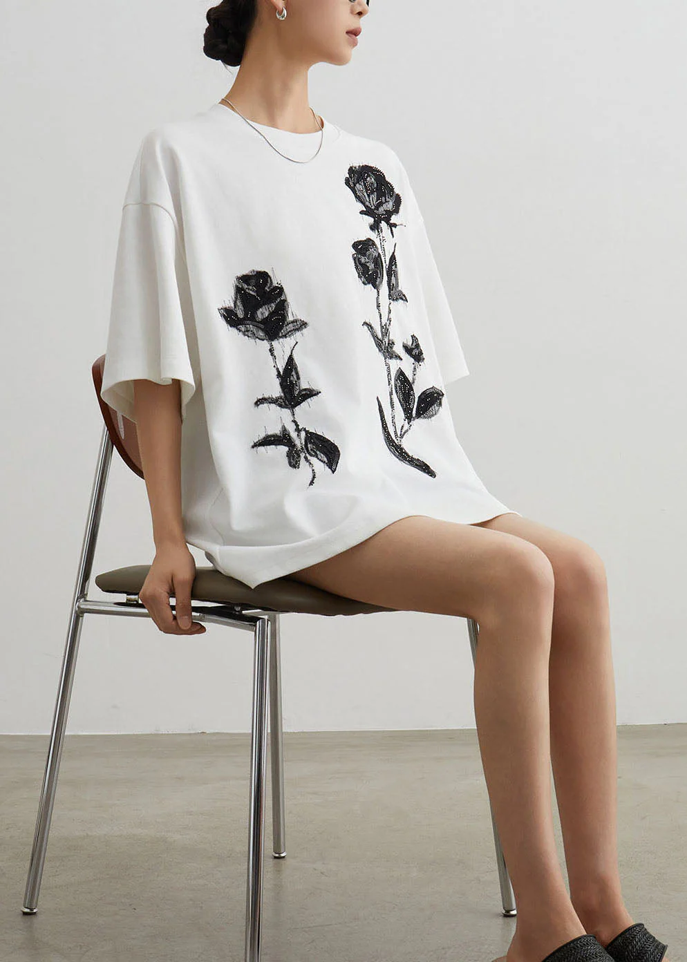 Stylish White O Neck Print Cotton T Shirt Top Summer - Image 4