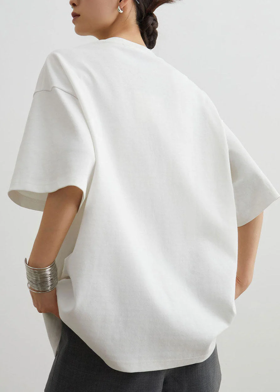 Stylish White O Neck Print Cotton T Shirt Top Summer - Image 5