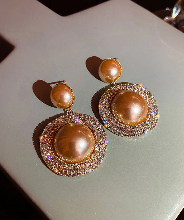 Stylish White Pearl Zircon Exaggeration Alloy Drop Earrings - Image 3