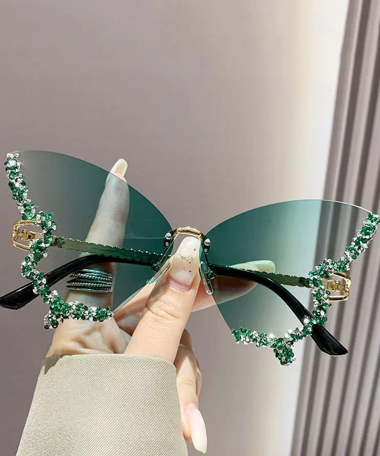Stylish Yellow Metal Zircon Butterfly Sunglasses - Image 2