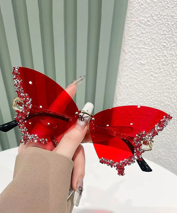 Stylish Yellow Metal Zircon Butterfly Sunglasses - Image 5