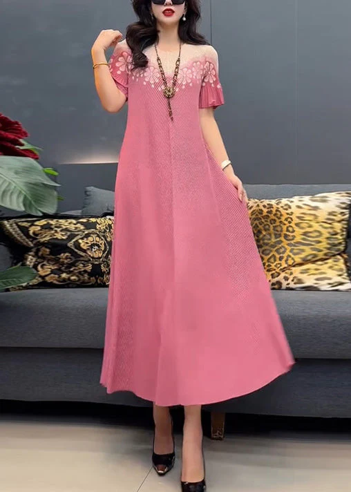 Stylish Yellow O-Neck Print Cotton Long Dress Summer - Image 2