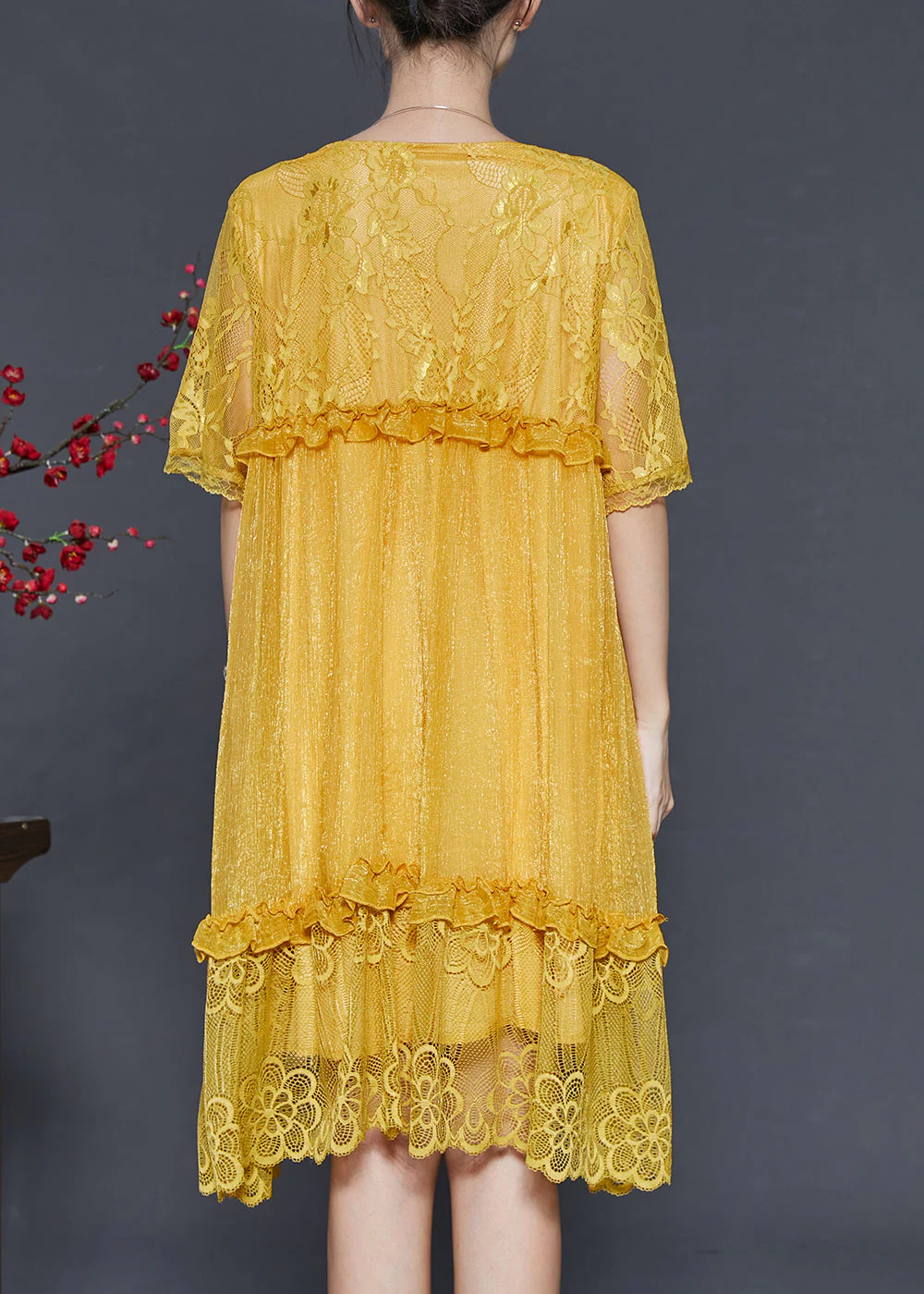Stylish Yellow Patchwork Lace Party Dresses Summer - Image 4