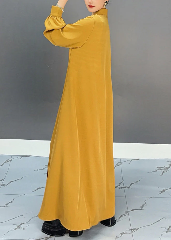 Stylish Yellow Patchwork Nail Bead Long Shirts Dress Spring - Image 4