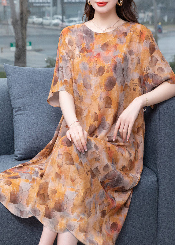 Stylish Yellow Print Side Open Patchwork Chiffon Dress Summer - Image 2