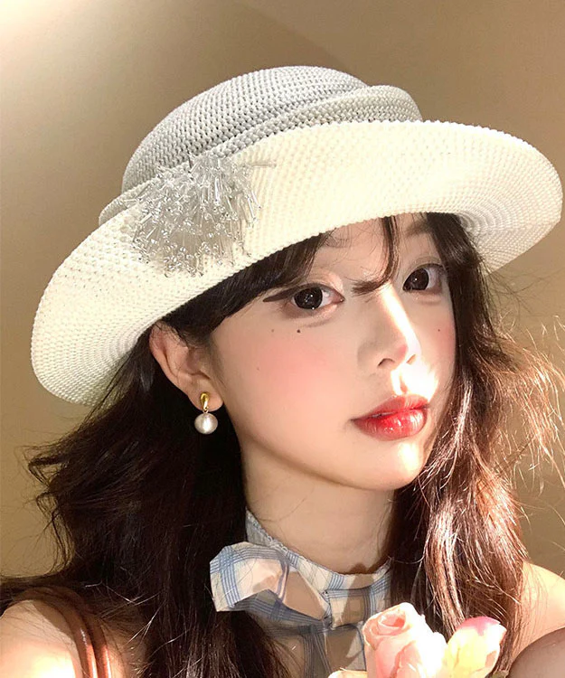 Summer Beige Thin Breathable Tassel Rolled Edge Bucket Hat - Image 5