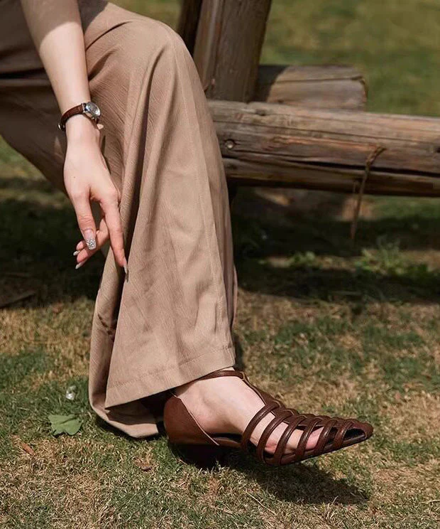 Summer Black Hollow Buckle Strap Chunky Heel Pointed Roman Sandals - Image 4
