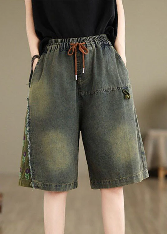 Summer Loose Casual Embroidered Elastic Waist Denim Shorts - Image 2
