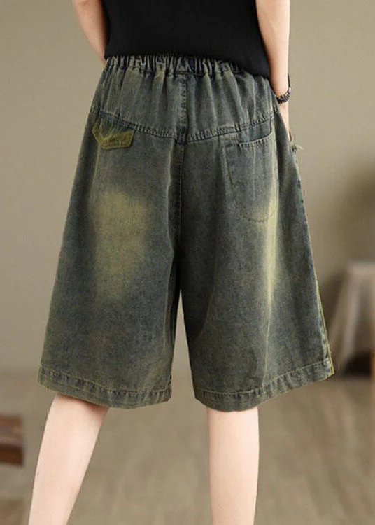Summer Loose Casual Embroidered Elastic Waist Denim Shorts - Image 4