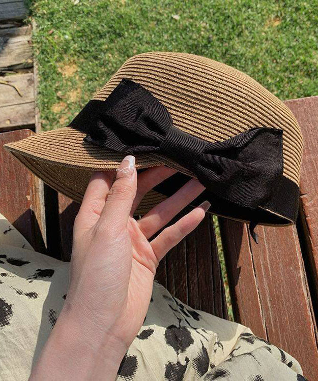 Summer New Khaki Bow Straw Woven Equestrian Hat - Image 4