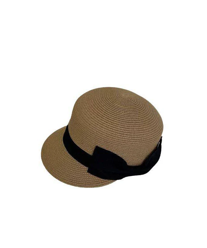Summer New Khaki Bow Straw Woven Equestrian Hat - Image 5