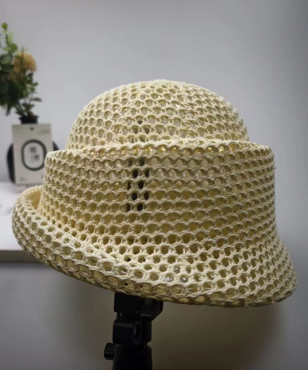 Summer New Khaki Hollow Breathable Design Bucket Hat - Image 3