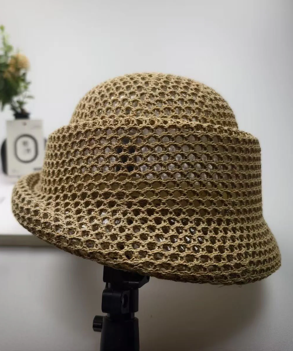 Summer New Khaki Hollow Breathable Design Bucket Hat - Image 5