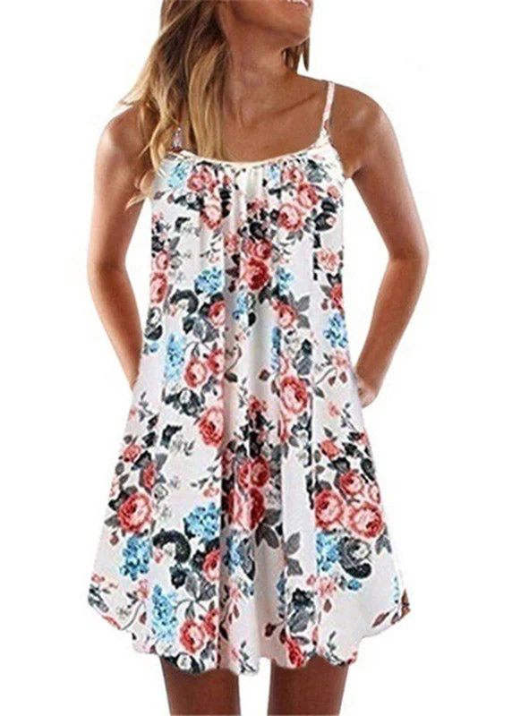Summer New Pleated Swing Loose Purple Sling Sexy Casual Print Dress - Image 2