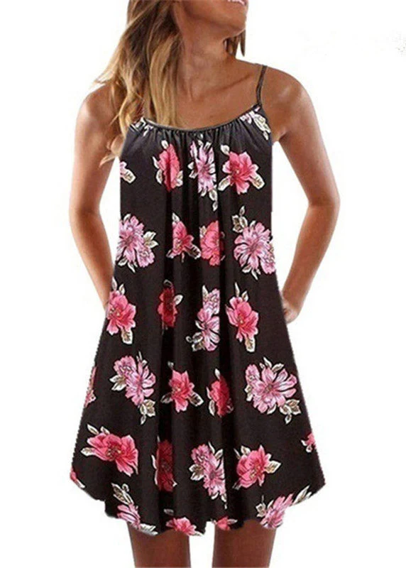 Summer New Pleated Swing Loose Purple Sling Sexy Casual Print Dress - Image 3
