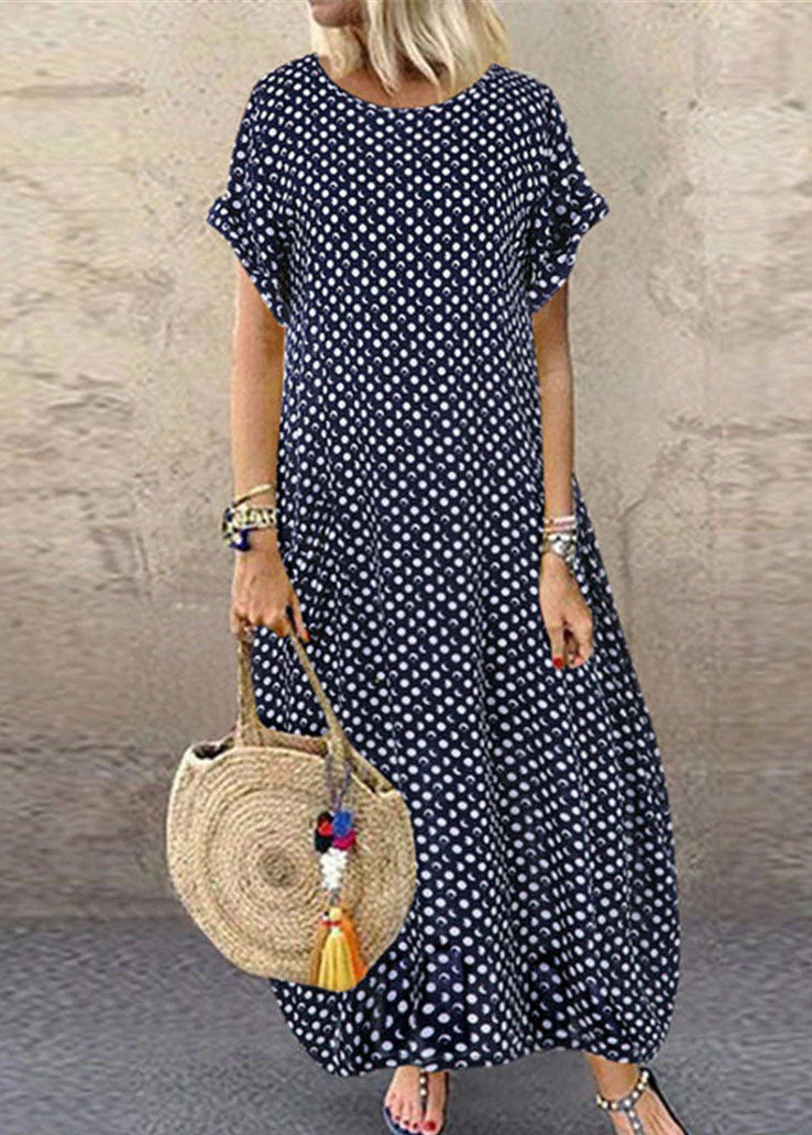 Summer Polka Dot Print Short Sleeve Plus Size Dress - Image 3
