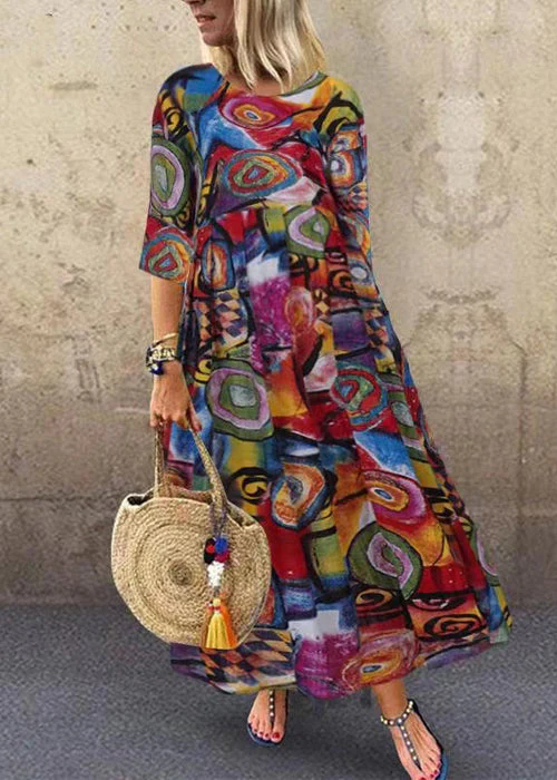 Summer Red flower Print Short Sleeve Plus Size Dress - Image 10