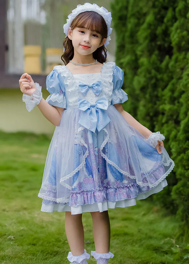 Sweet Pink Ruffled Bow Character Patchwork Tulle Kids Girls Princess Dress Summer - Image 2