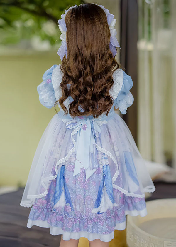 Sweet Pink Ruffled Bow Character Patchwork Tulle Kids Girls Princess Dress Summer - Image 5