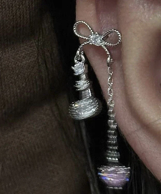 Sweet Tassel Bow Zircon Titanium Steel Stud Earrings - Image 3