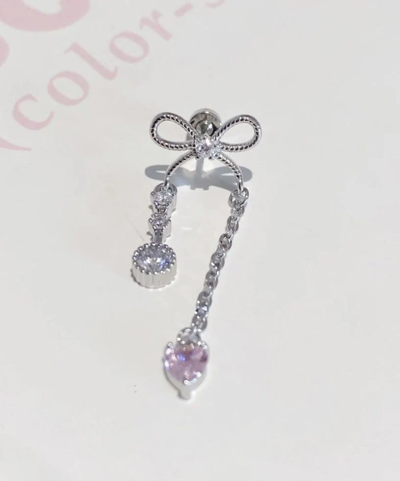 Sweet Tassel Bow Zircon Titanium Steel Stud Earrings - Image 4