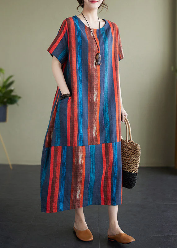 Tangerine Patchwork Loose Maxi Dress Summer - Image 3