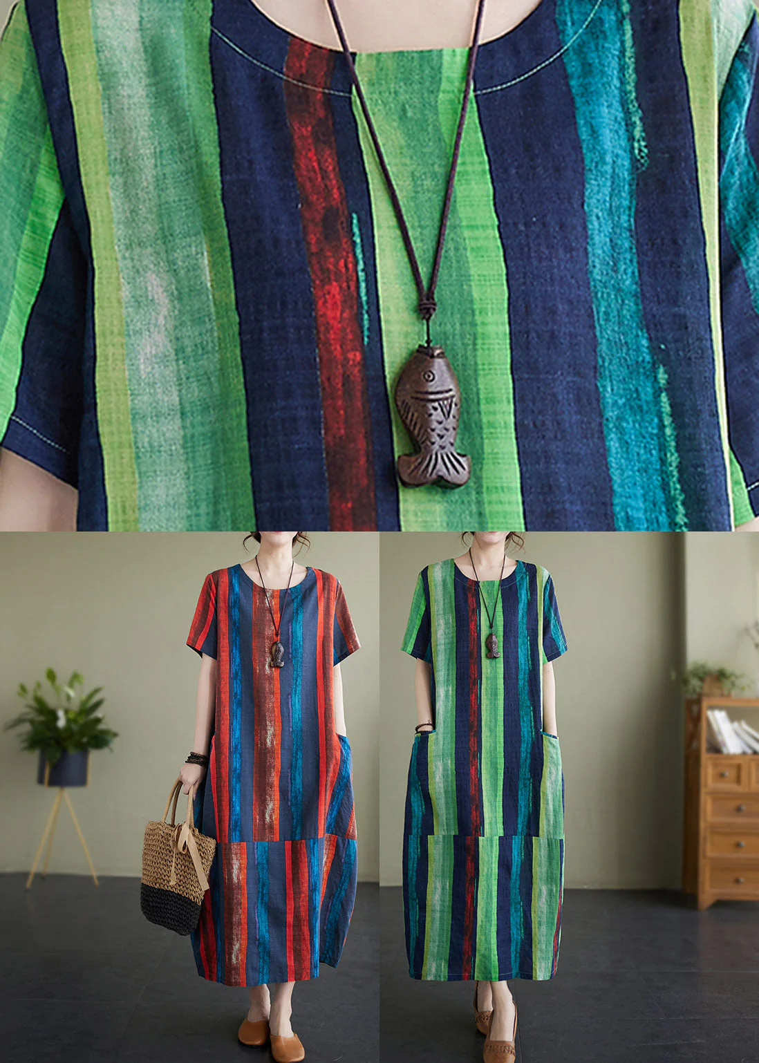 Tangerine Patchwork Loose Maxi Dress Summer - Image 5