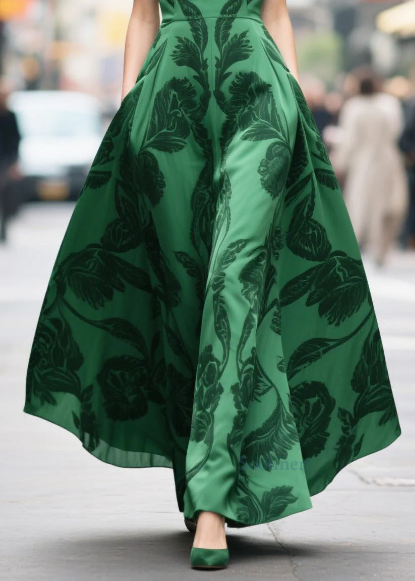 Tea Green Print Chiffon Vestidos Dresses Exra Large Hem Summer - Image 4