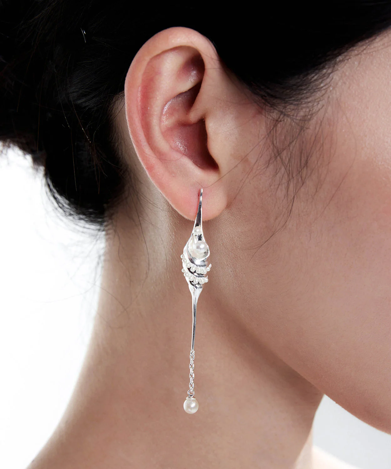 Tears Of The Sea God Silver Pearl Tassel Silver Drop Earrings - Image 3