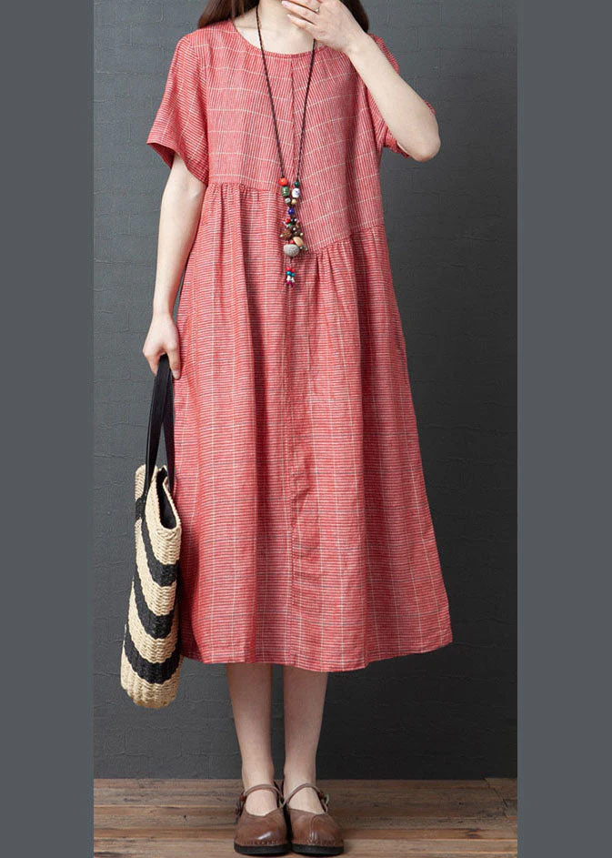 2025 Red O-Neck Cinched Dresses Short Sleeve - Image 3