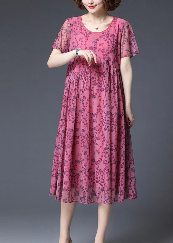 2025 Rose Wrinkled Chiffon Vacation Dress Short Sleeve - Image 2