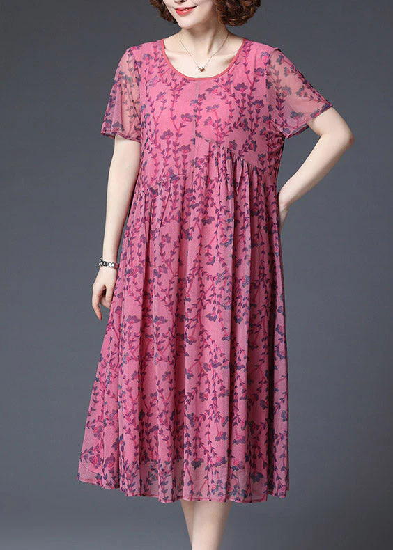 2025 Rose Wrinkled Chiffon Vacation Dress Short Sleeve - Image 3