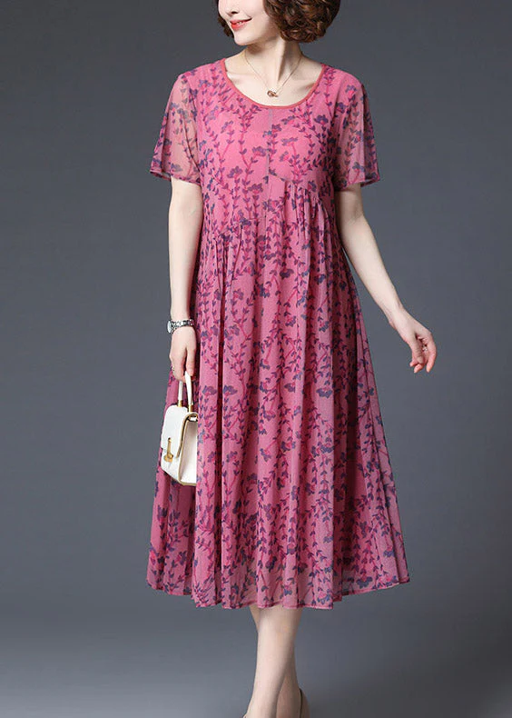 2025 Rose Wrinkled Chiffon Vacation Dress Short Sleeve - Image 4