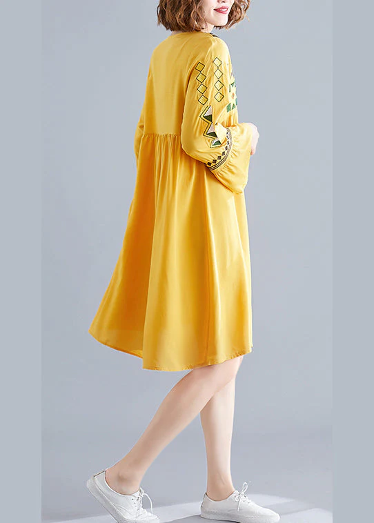 2025 Yellow V Neck A Line Dress Long Sleeve - Image 4