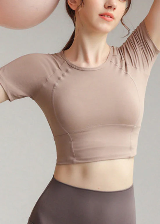 Trendy Green O Neck Short Sleeve Crop Top Workout - Image 4