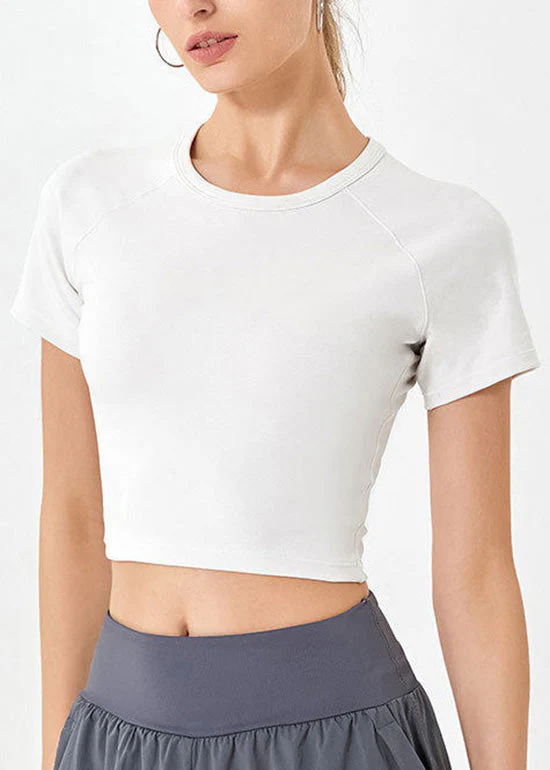 Trendy Green O Neck Short Sleeve Crop Top Workout - Image 5
