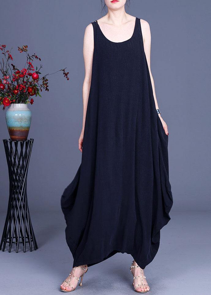 Trendy Red O-Neck Asymmetrical Design Summer Silk Dresses Sleeveless - Image 2