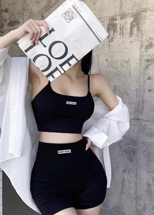 Trendy Sexy Rose Sports Bra Tank Top Shorts Set - Image 2
