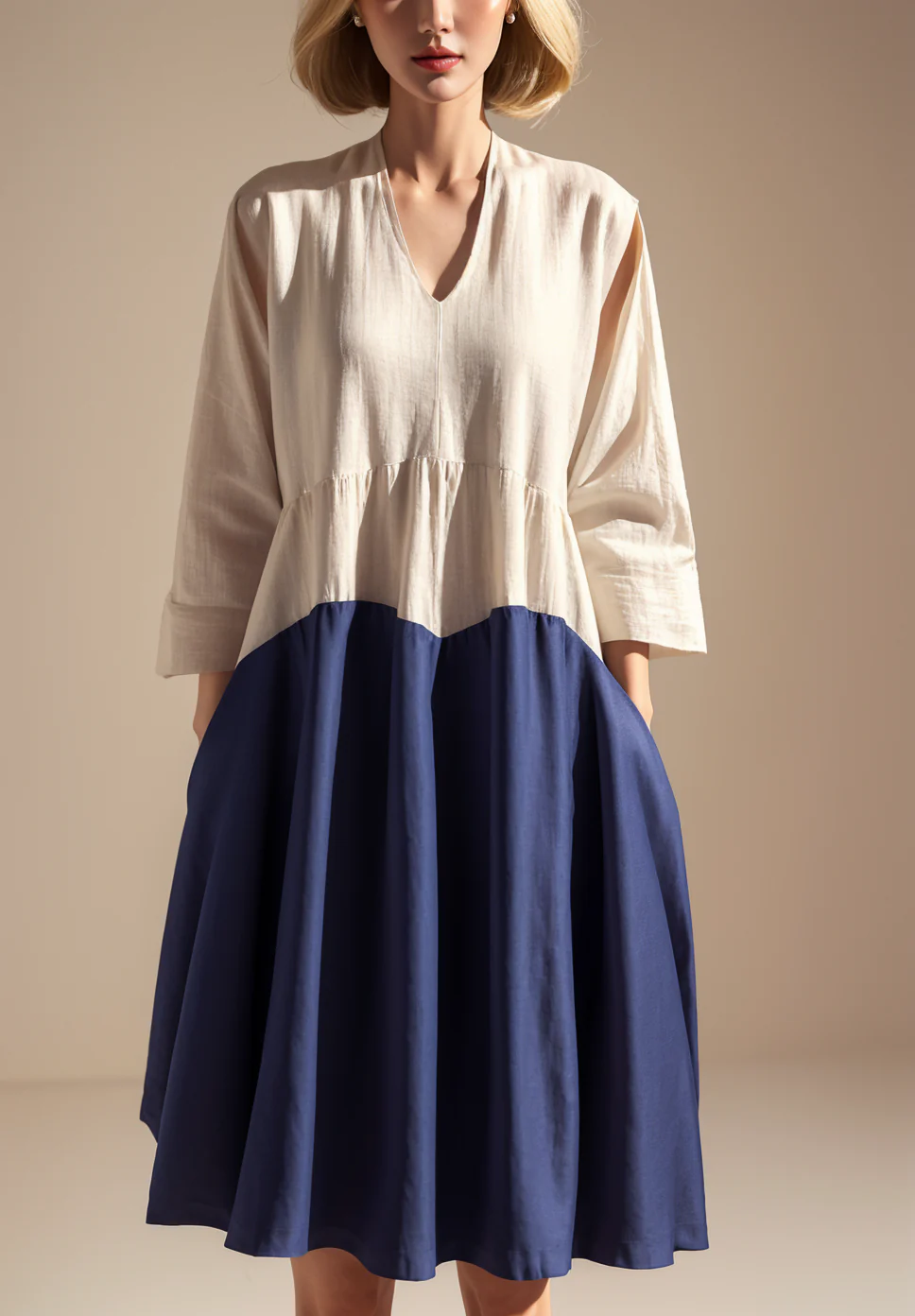Two tone Linen Loose Dress Summer - Image 2