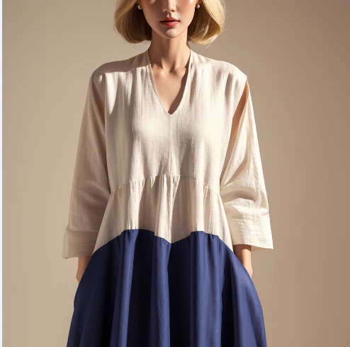 Two tone Linen Loose Dress Summer - Image 3