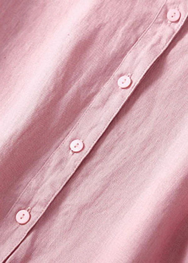 Unique Apricot flowers Peter Pan Collar Wrinkled Linen Holiday Dress Short Sleeve - Image 4