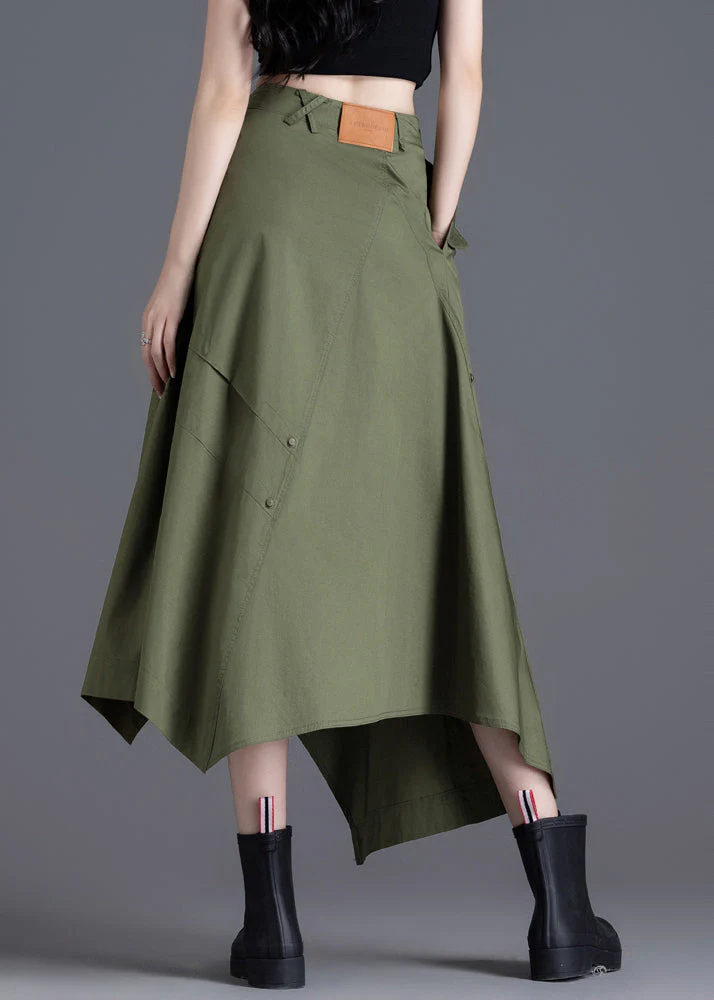 Unique Army Green Asymmetrical Design Cotton Skirts Summer - Image 2