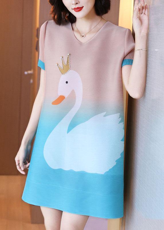 Unique Baby blue Print swan A Line Party Dress Summer - Image 2
