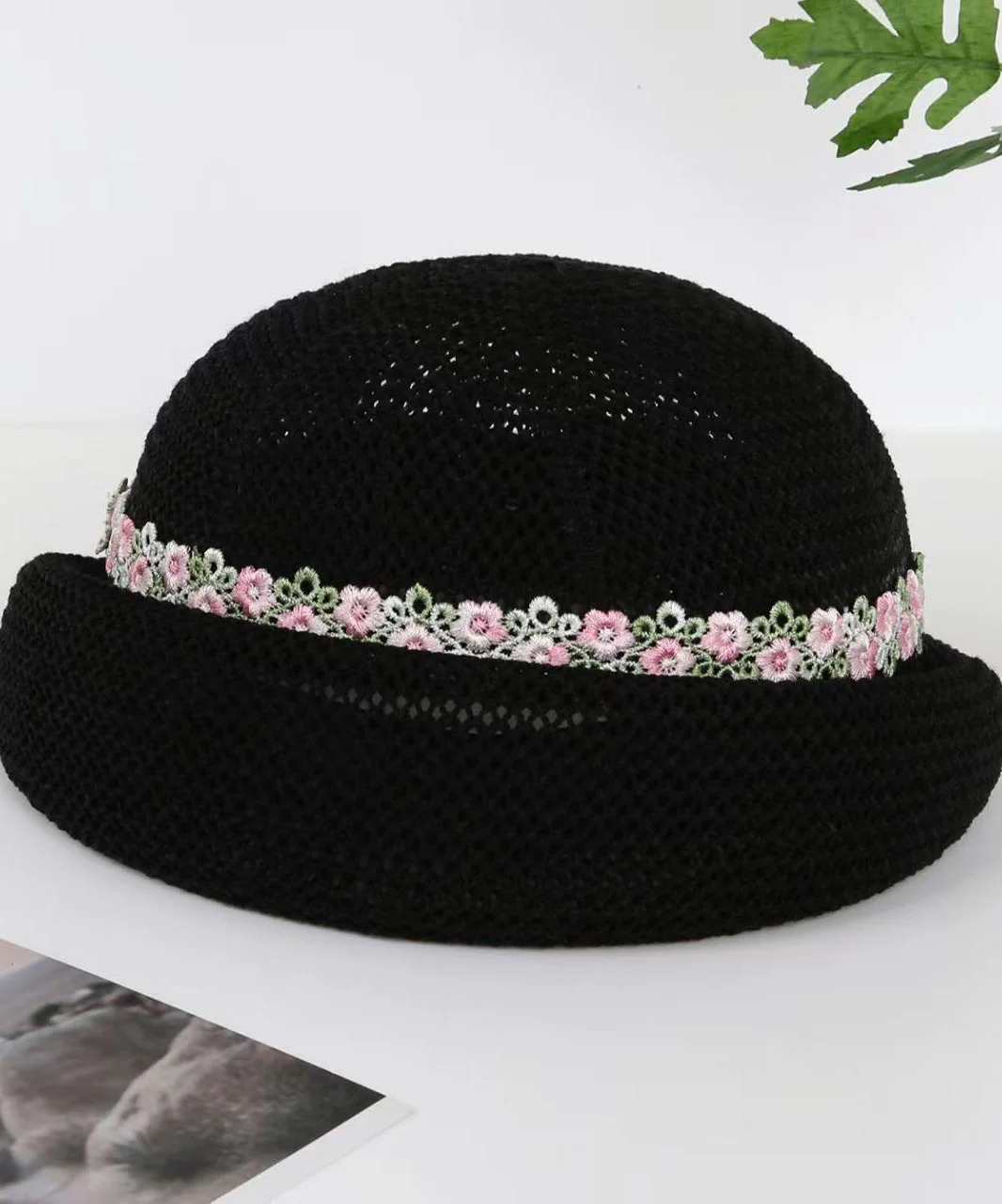 Unique Beige Breathable Mesh Floral Beret Hat - Image 2