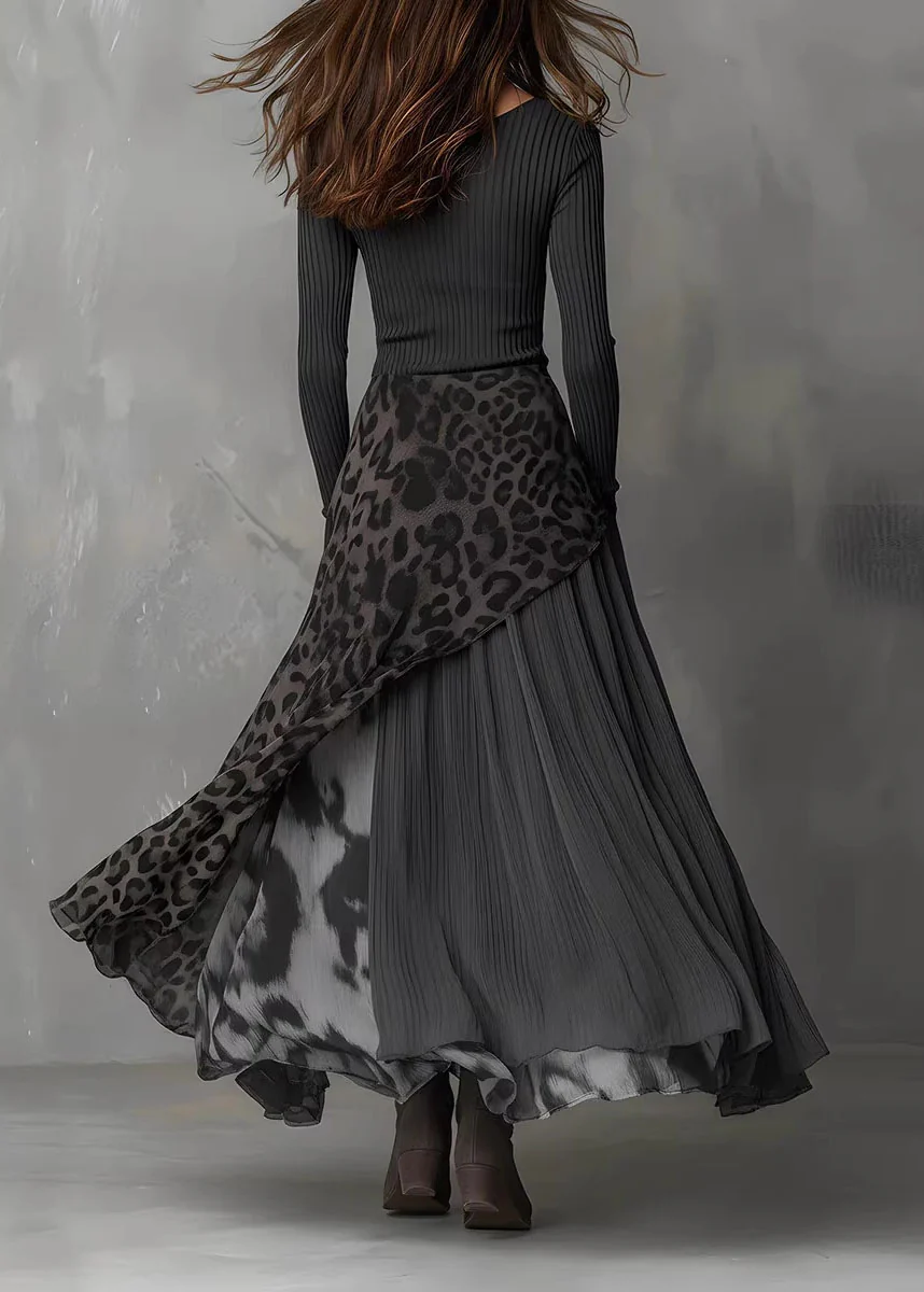 Unique Black Asymmetrical Design Patchwork Cotton Dress Fall - Image 2