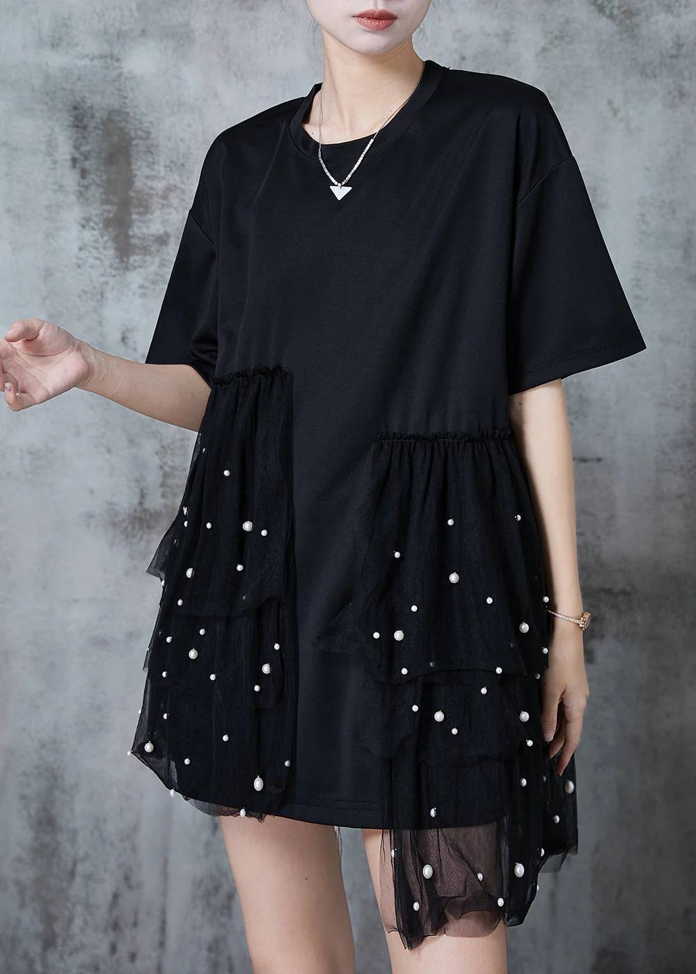 Unique Black Asymmetrical Patchwork Tulle Mini Dress Summer - Image 2