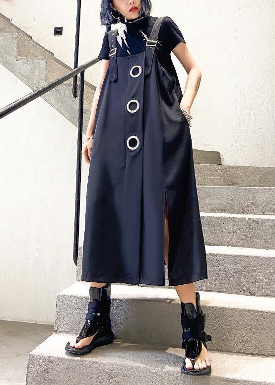 Unique Black polka dots cotton dresses asymmetric loose summer Dress - Image 2